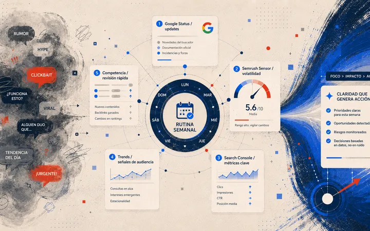 Rutina semanal de revisión SEO con datos claros y ruido filtrado