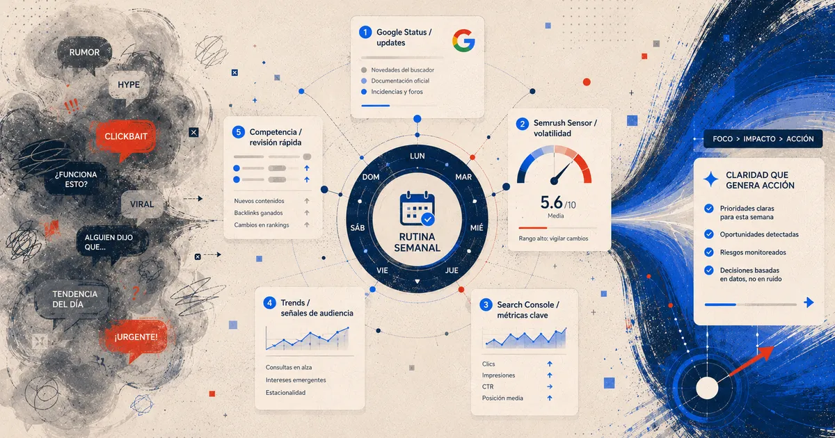 Rutina semanal de revisión SEO con datos claros y ruido filtrado
